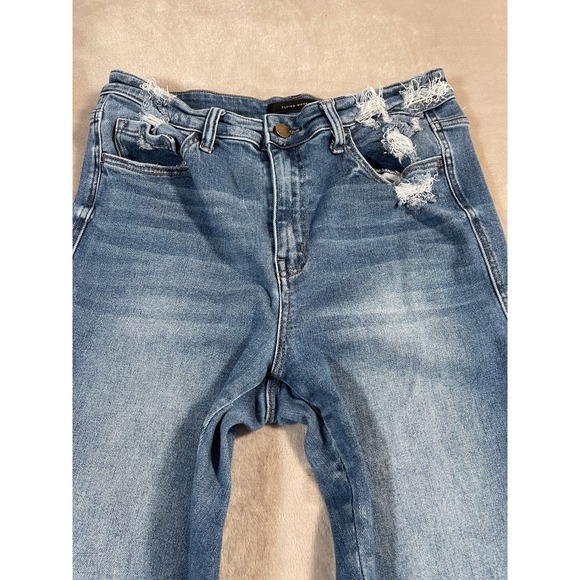 Flying Monkey Women's Jeans High Rise Flare Denim Distressed Stretch 30 Blue - Picture 3 of 8
